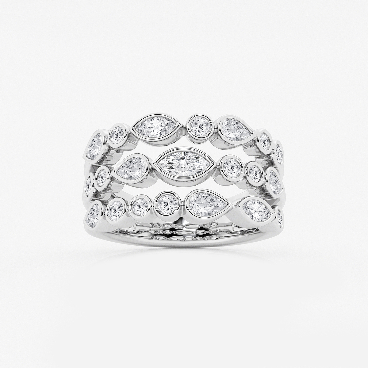 1 1/2 ctw Marquise, Pear and Round Lab Grown Diamond Three Row Bezel Band