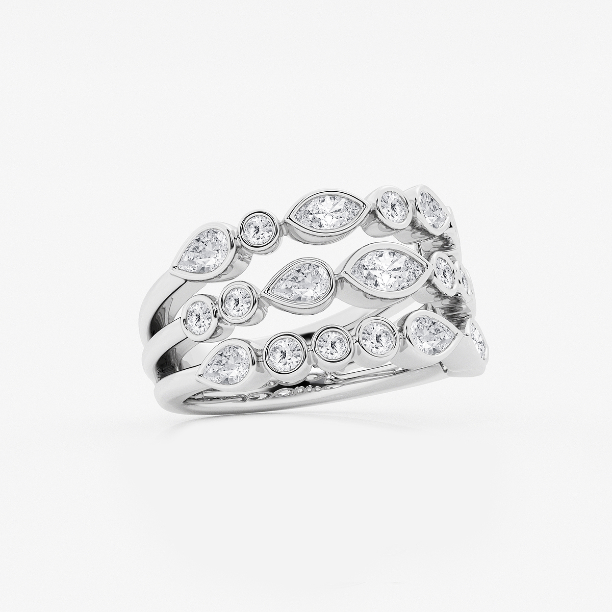Additional Image 1 for  1 1/2 ctw Marquise, Pear and Round Lab Grown Diamond Three Row Bezel Band
