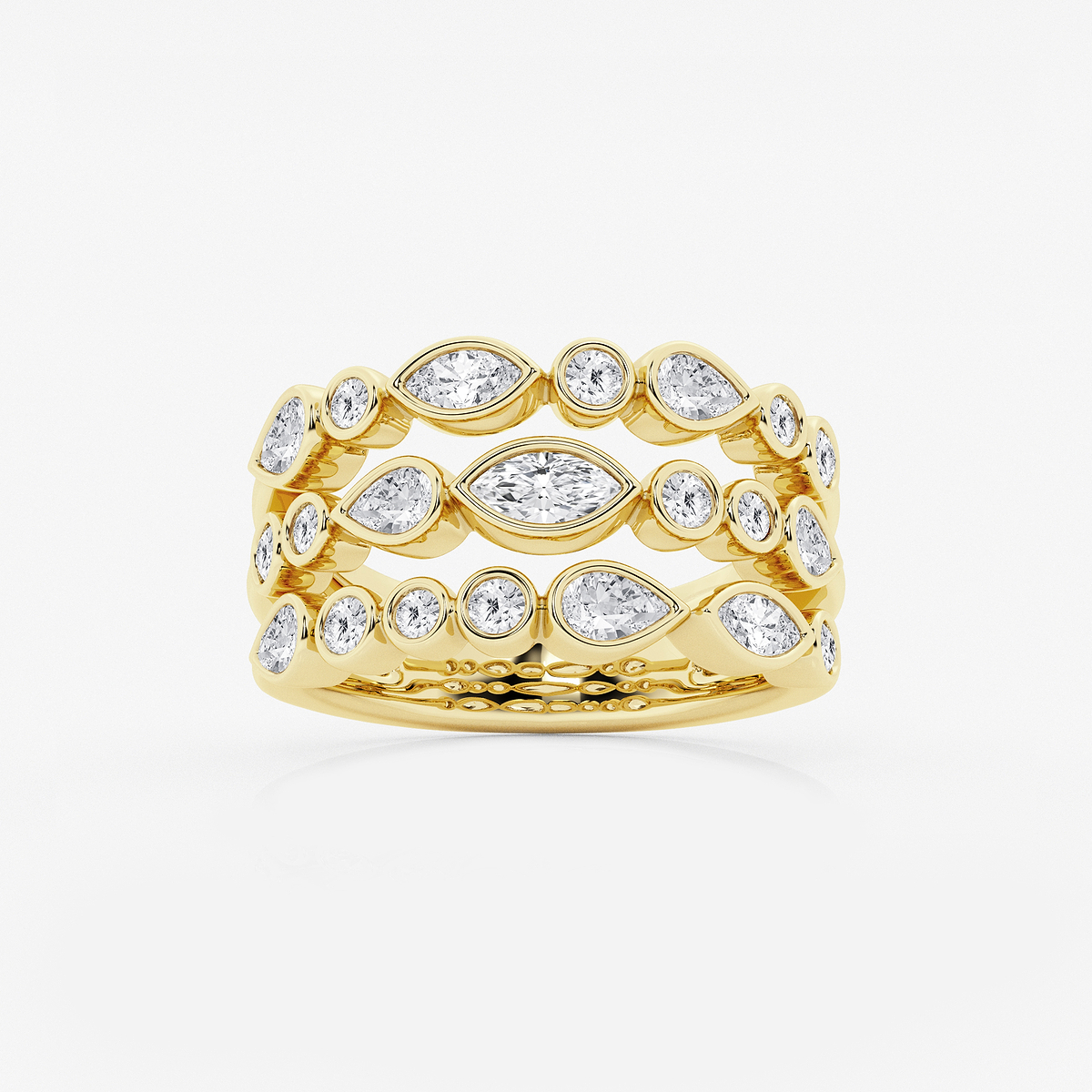 1 1/2 ctw Marquise, Pear and Round Lab Grown Diamond Three Row Bezel Band