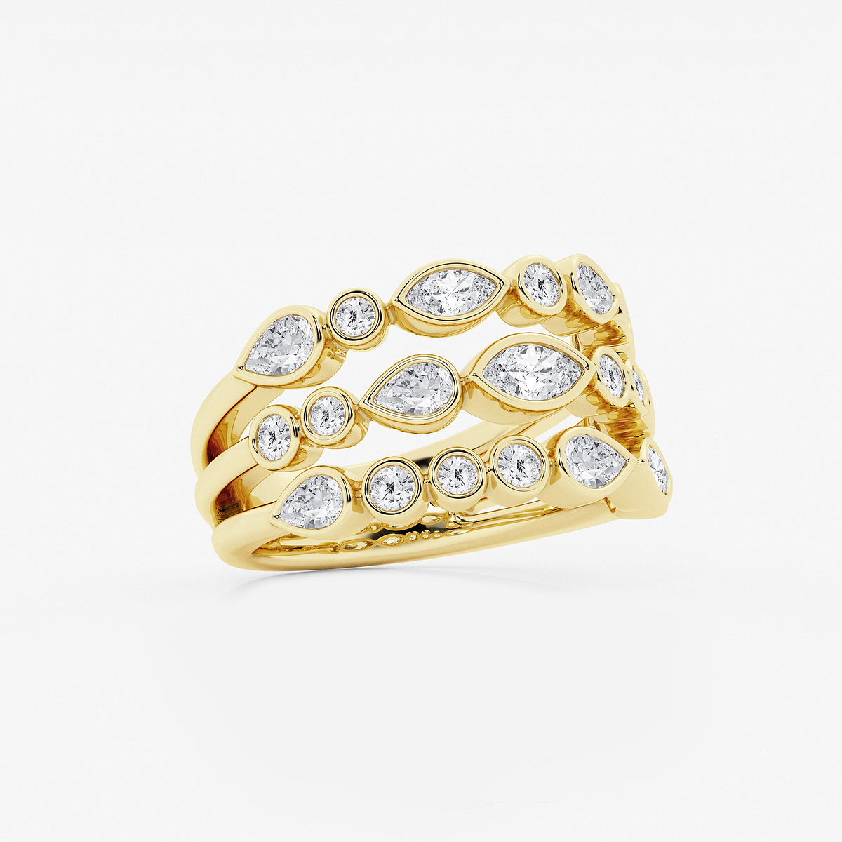 Additional Image 1 for  1 1/2 ctw Marquise, Pear and Round Lab Grown Diamond Three Row Bezel Band