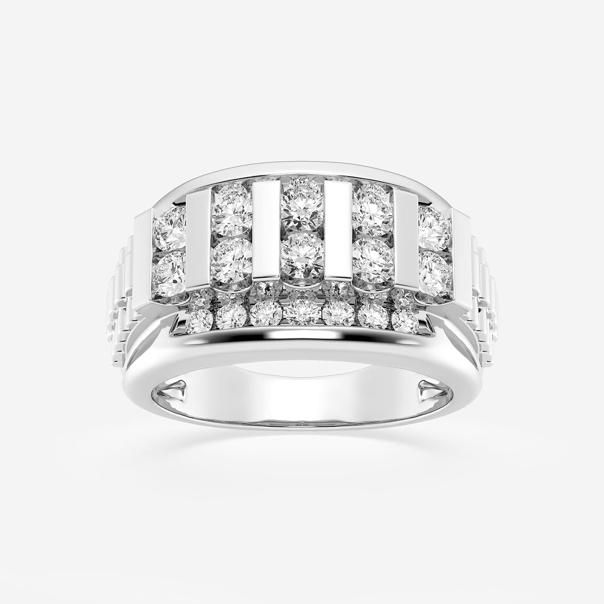 1 1/2 ctw Round Lab Grown Diamond Men's Floating Bar Wedding Band 14K White Gold, FG, VS2+