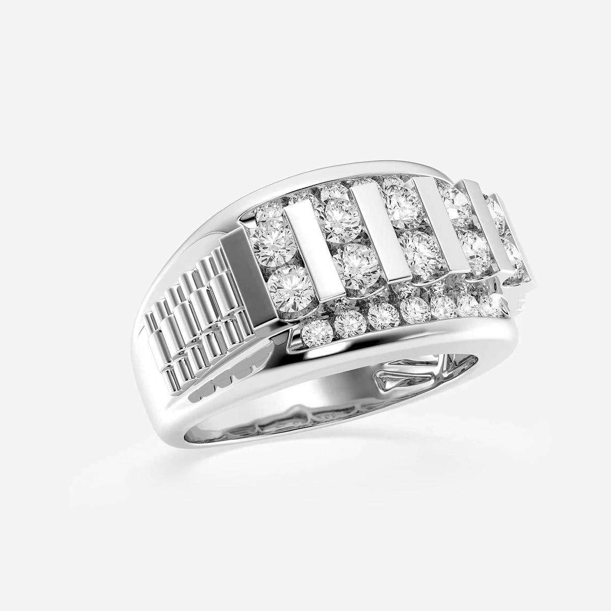 1 1/2 ctw Round Lab Grown Diamond Men's Floating Bar Wedding Band 14K White Gold, FG, VS2+