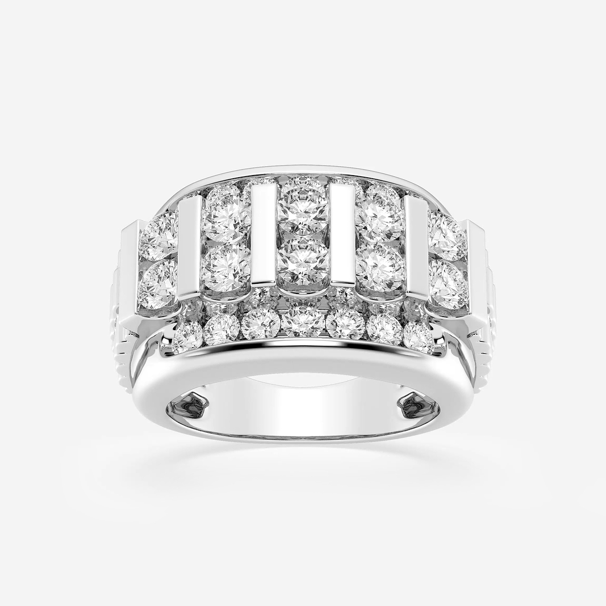 3 ctw Round Lab Grown Diamond Men's Floating Bar Wedding Band 14K White Gold, FG, VS2+
