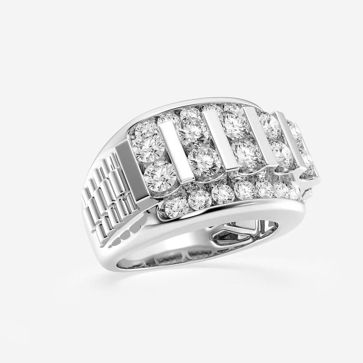 3 ctw Round Lab Grown Diamond Men's Floating Bar Wedding Band 14K White Gold, FG, VS2+