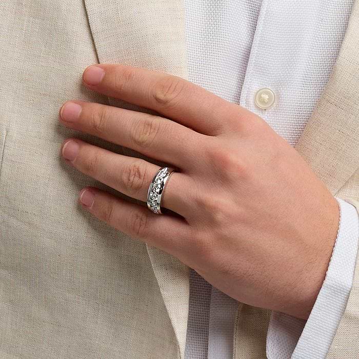 Men's Round Channel Set Wedding Band