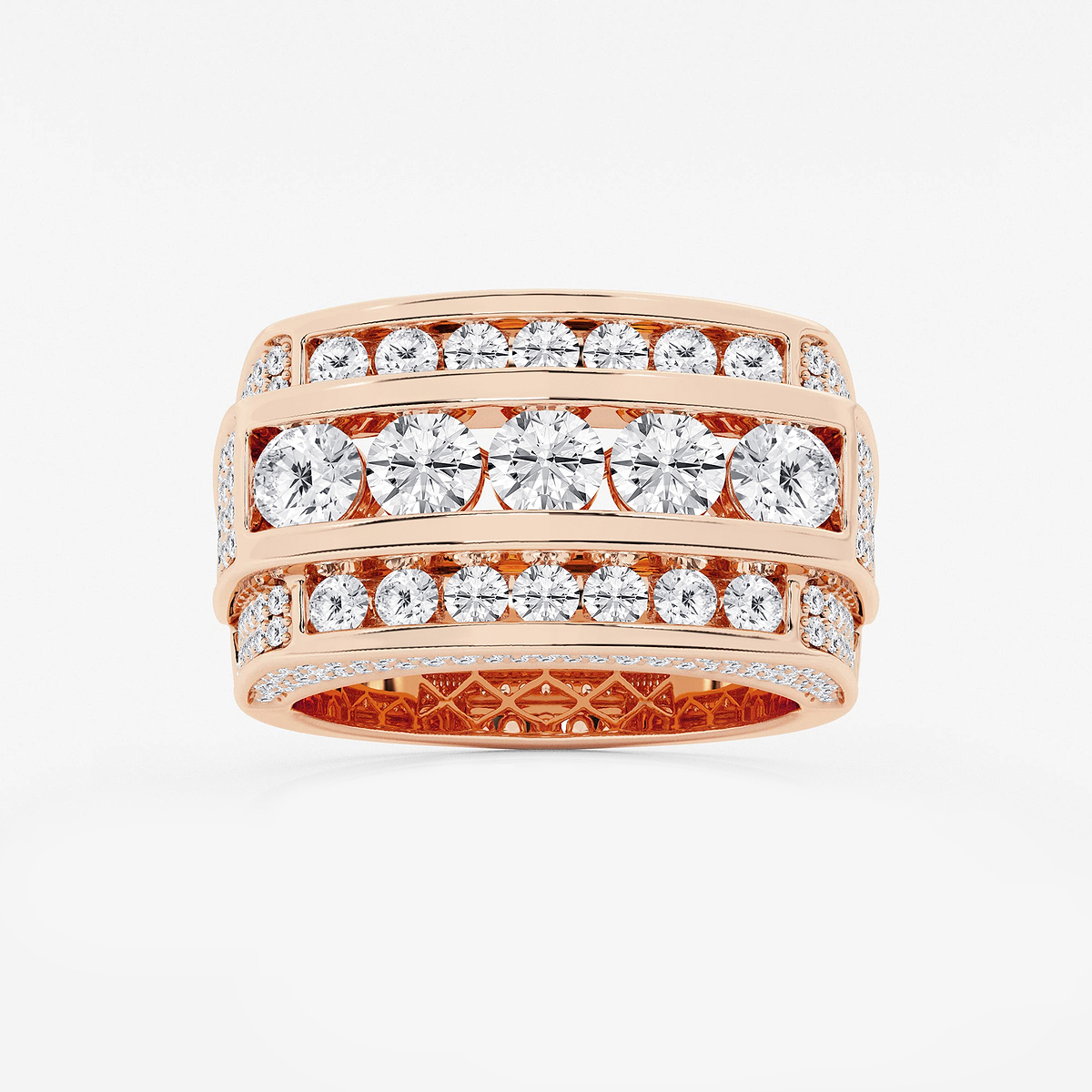 4 1/3 ctw Round Lab Grown Diamond Men\'s Multi-Row Rectangular Wedding Band