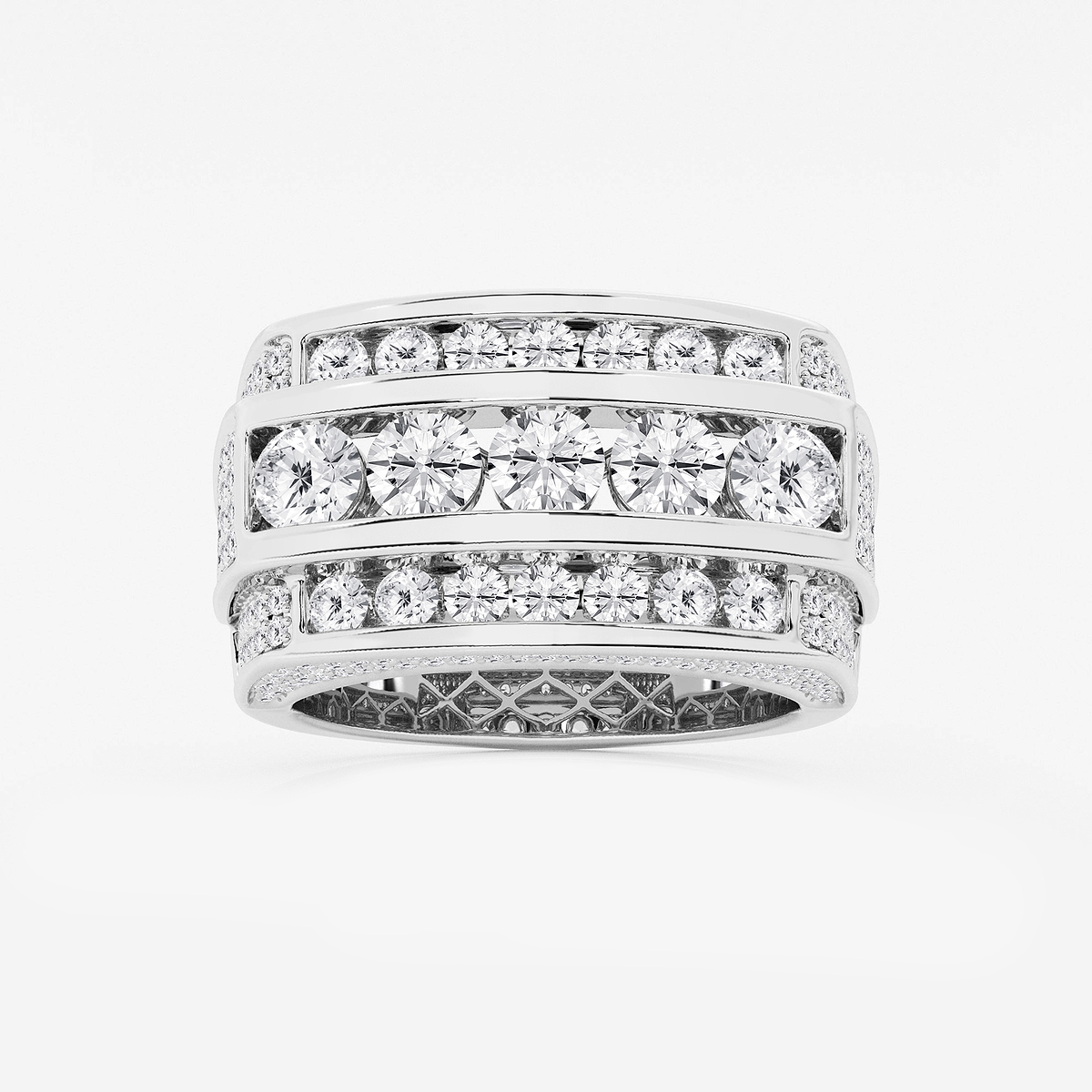 4 1/3 ctw Round Lab Grown Diamond Mens Multi-Row Rectangular Wedding Band 14K White Gold, DE, VS1