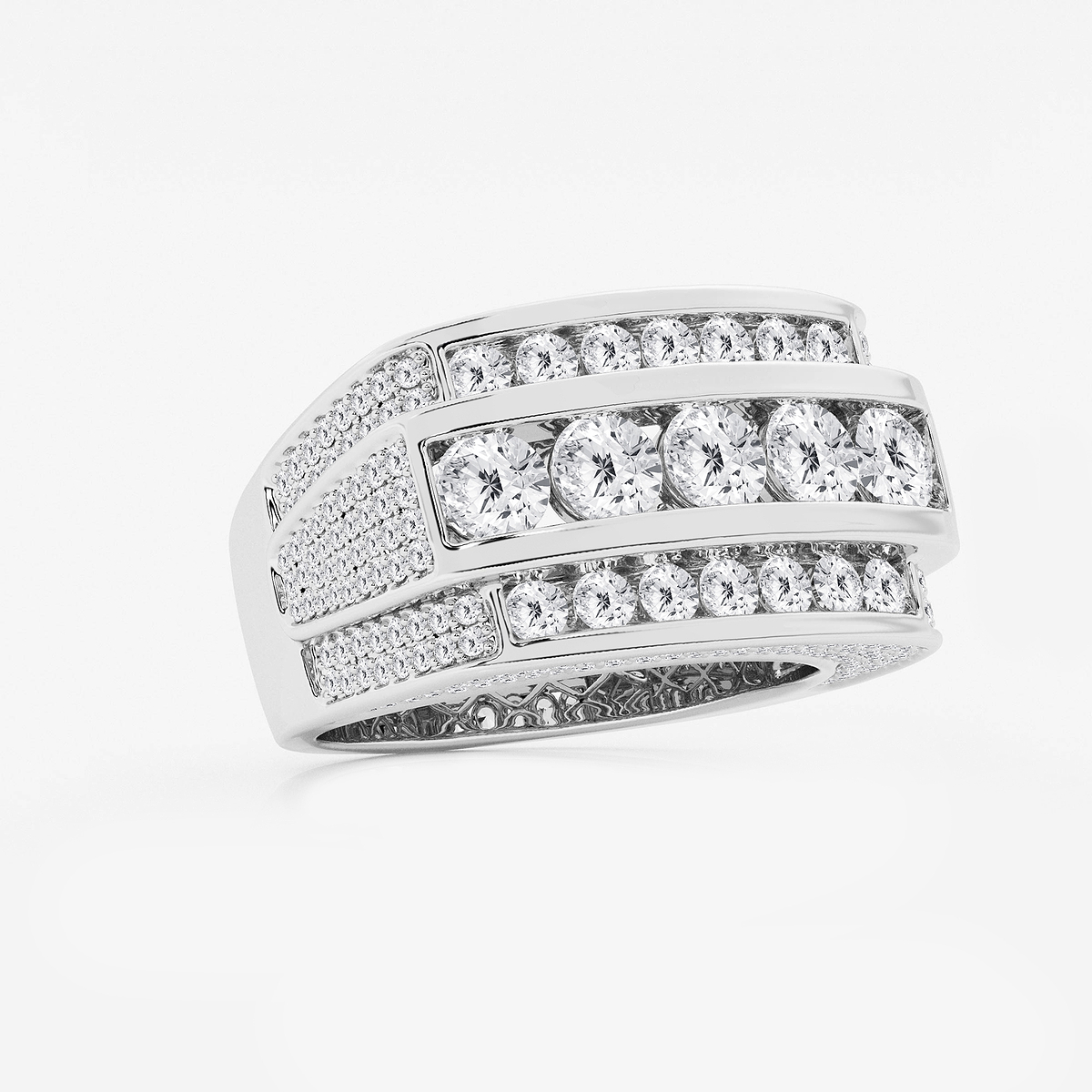 4 1/3 ctw Round Lab Grown Diamond Mens Multi-Row Rectangular Wedding Band 14K White Gold, DE, VS1