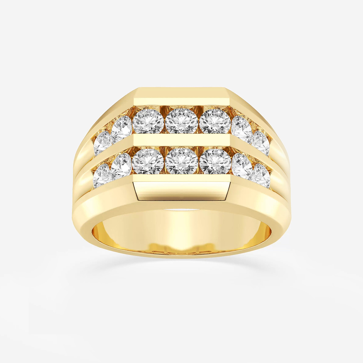 2 ctw Round Lab Grown Diamond Mens Double Row Channel Set Wedding Band 14K Yellow Gold, F, VS2