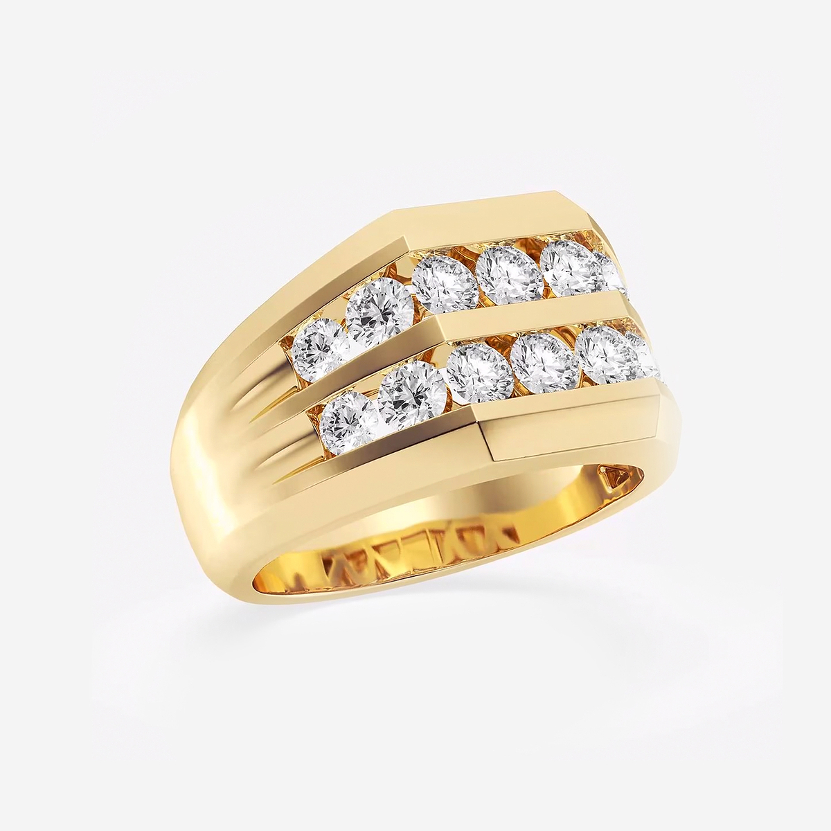 2 ctw Round Lab Grown Diamond Mens Double Row Channel Set Wedding Band 14K Yellow Gold, F, VS2
