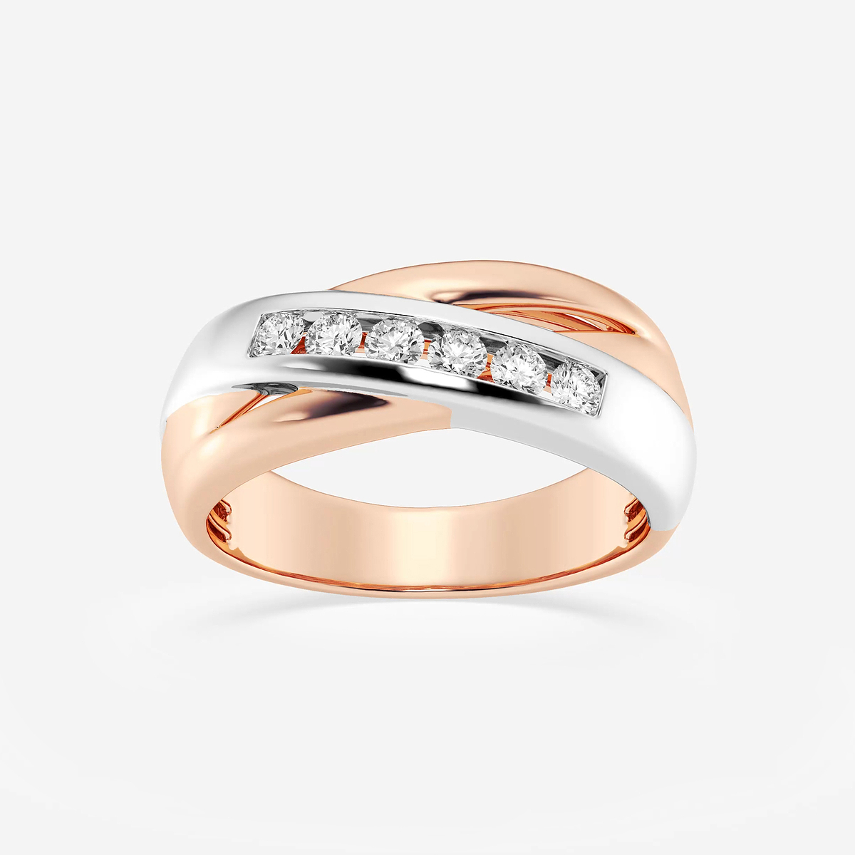 2/5 ctw Round Lab Grown Diamond Mens Crossover Channel Set Wedding Band 14K Two-Tone White & Rose Gold, F, VS2