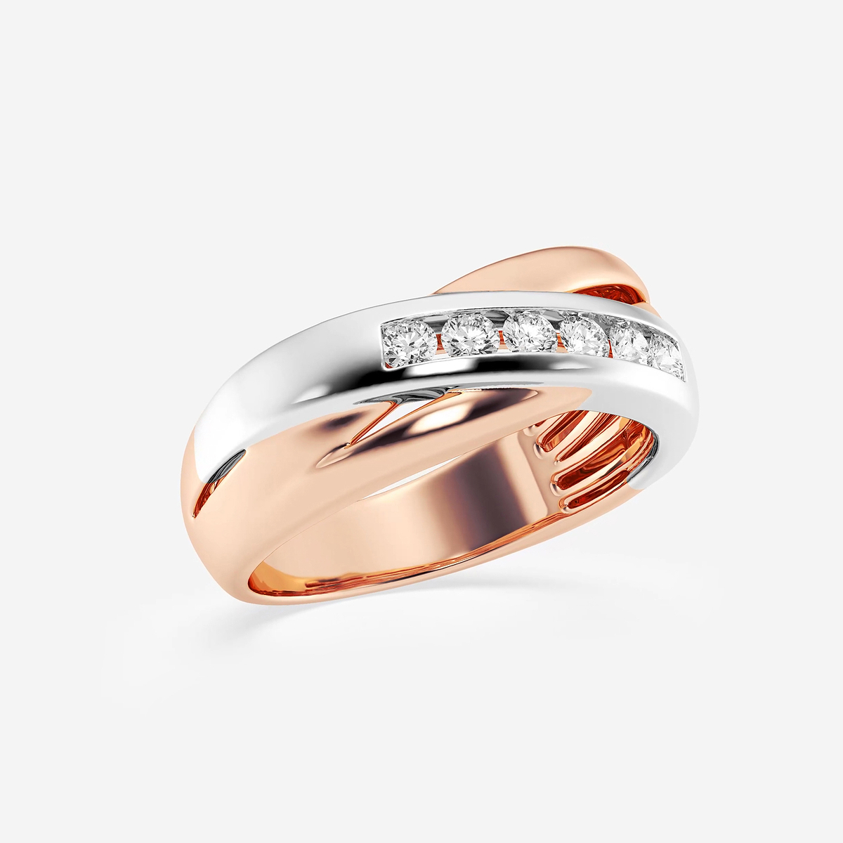 2/5 ctw Round Lab Grown Diamond Mens Crossover Channel Set Wedding Band 14K Two-Tone White & Rose Gold, F, VS2