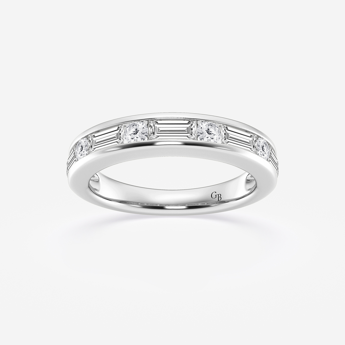 1 ctw Round and Baguette Lab Grown Diamond Alternating Nine Stone Anniversary Band