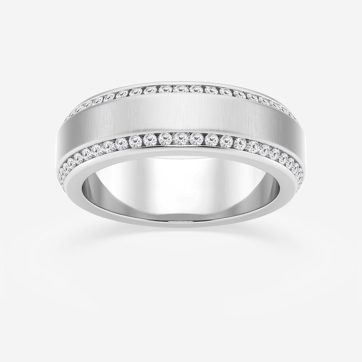 1 ctw Round Lab Grown Diamond 7mm Beveled Edge Satin Finish Eternity Band 14K White Gold, F, VS2