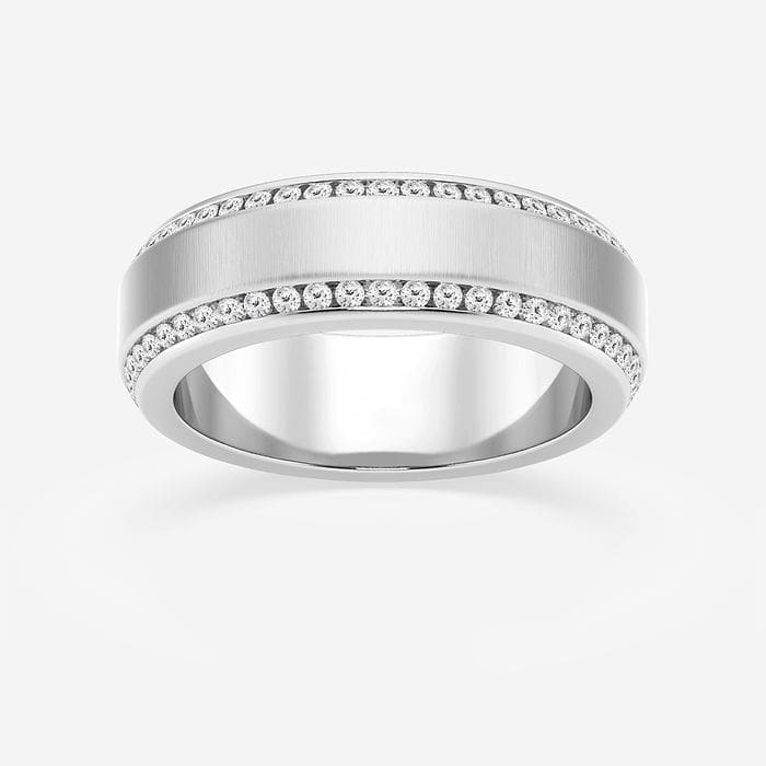 1 ctw Round Lab Grown Diamond 7mm Beveled Edge Satin Finish Eternity Band 14K White Gold, F, VS2