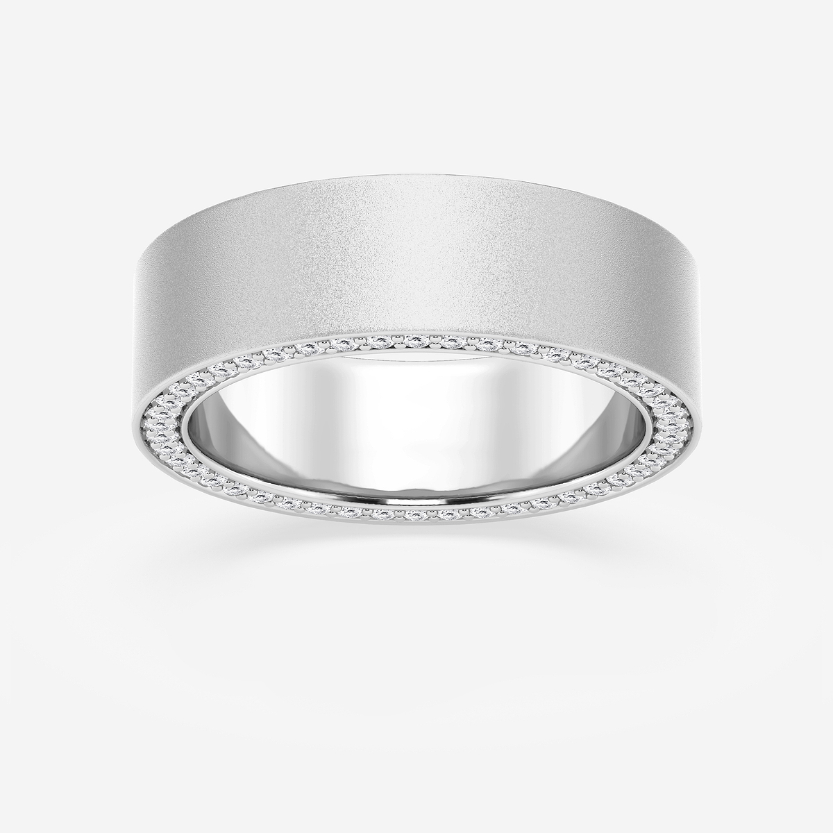 7/8 ctw Round Lab Grown Diamond 7mm Sandblast Finish Flat Eternity Band 14K White Gold, F, VS2