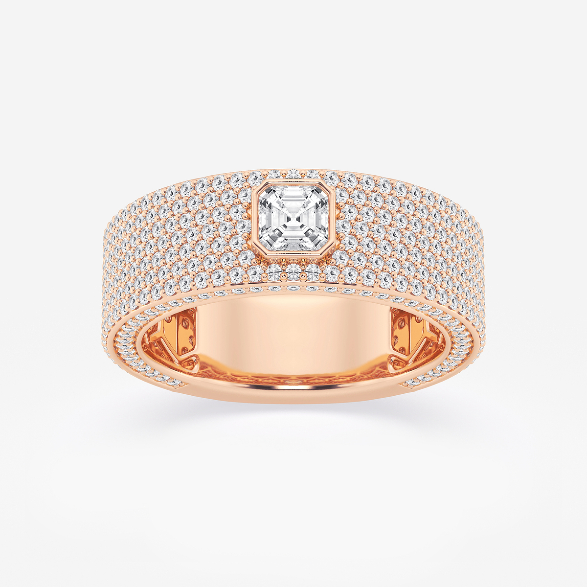 2 1/3 ctw Asscher Lab Grown Diamond Three Sided Men\'s Wedding Band