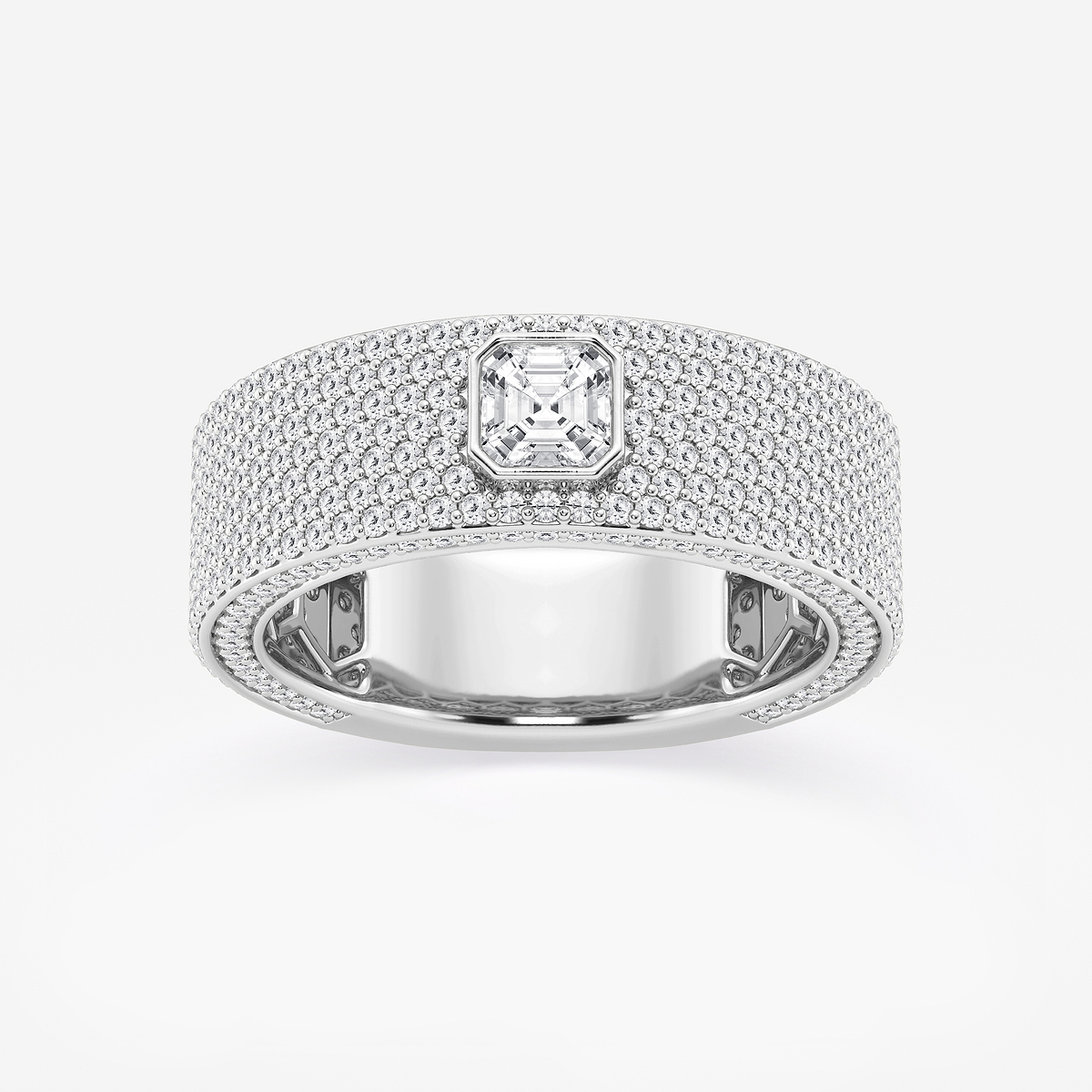 2 1/3 ctw Asscher Lab Grown Diamond Three Sided Mens Wedding Band Platinum, DE, VS1