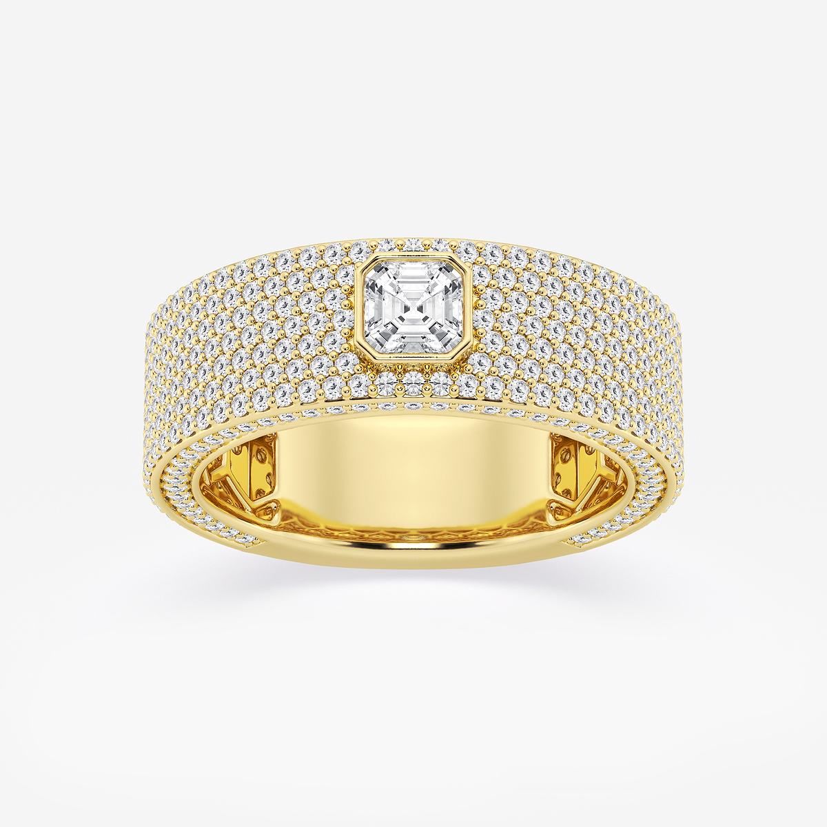 2 1/3 ctw Asscher Lab Grown Diamond Three Sided Mens Wedding Band 14K Yellow Gold, DE, VS1