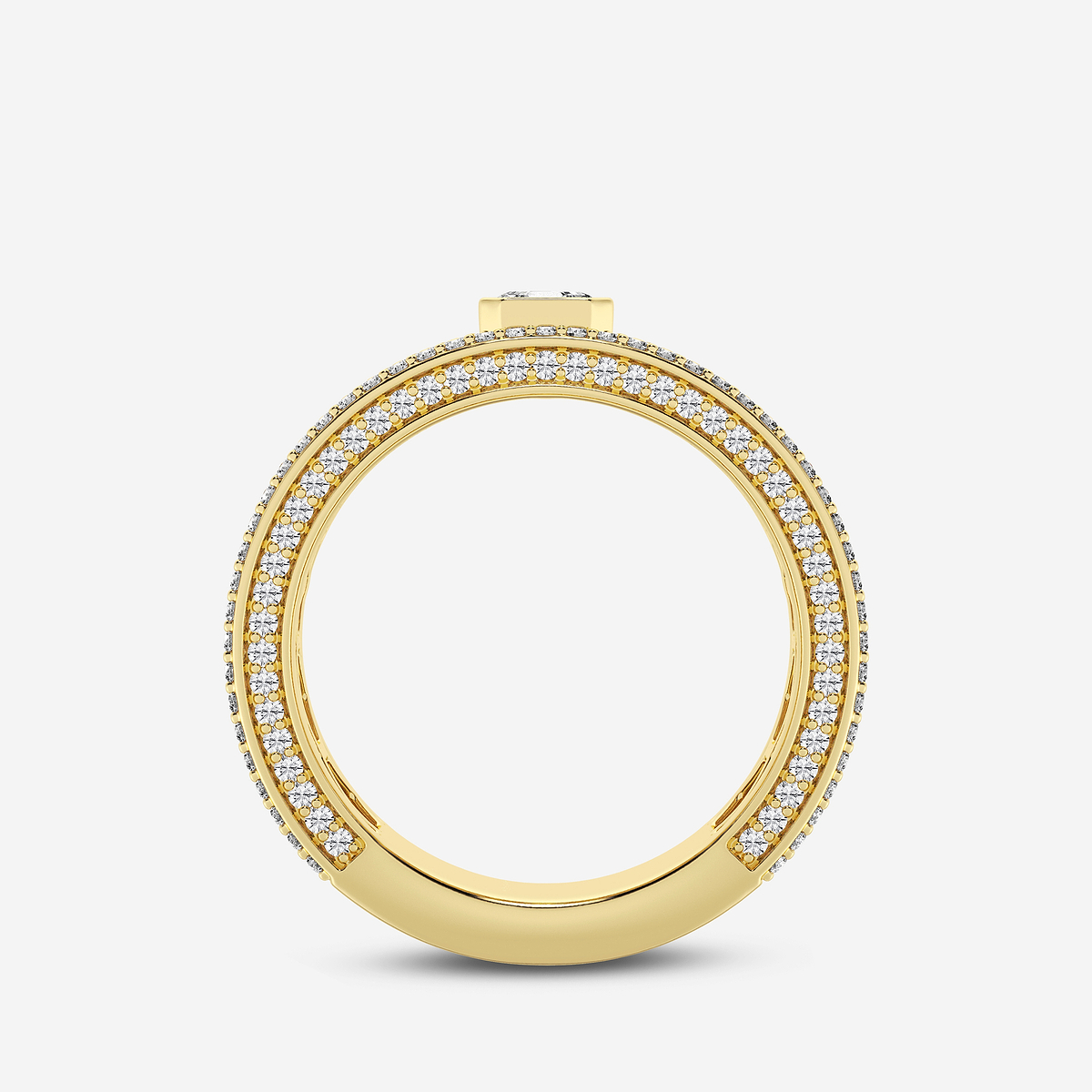 2 1/3 ctw Asscher Lab Grown Diamond Three Sided Mens Wedding Band 14K Yellow Gold, DE, VS1