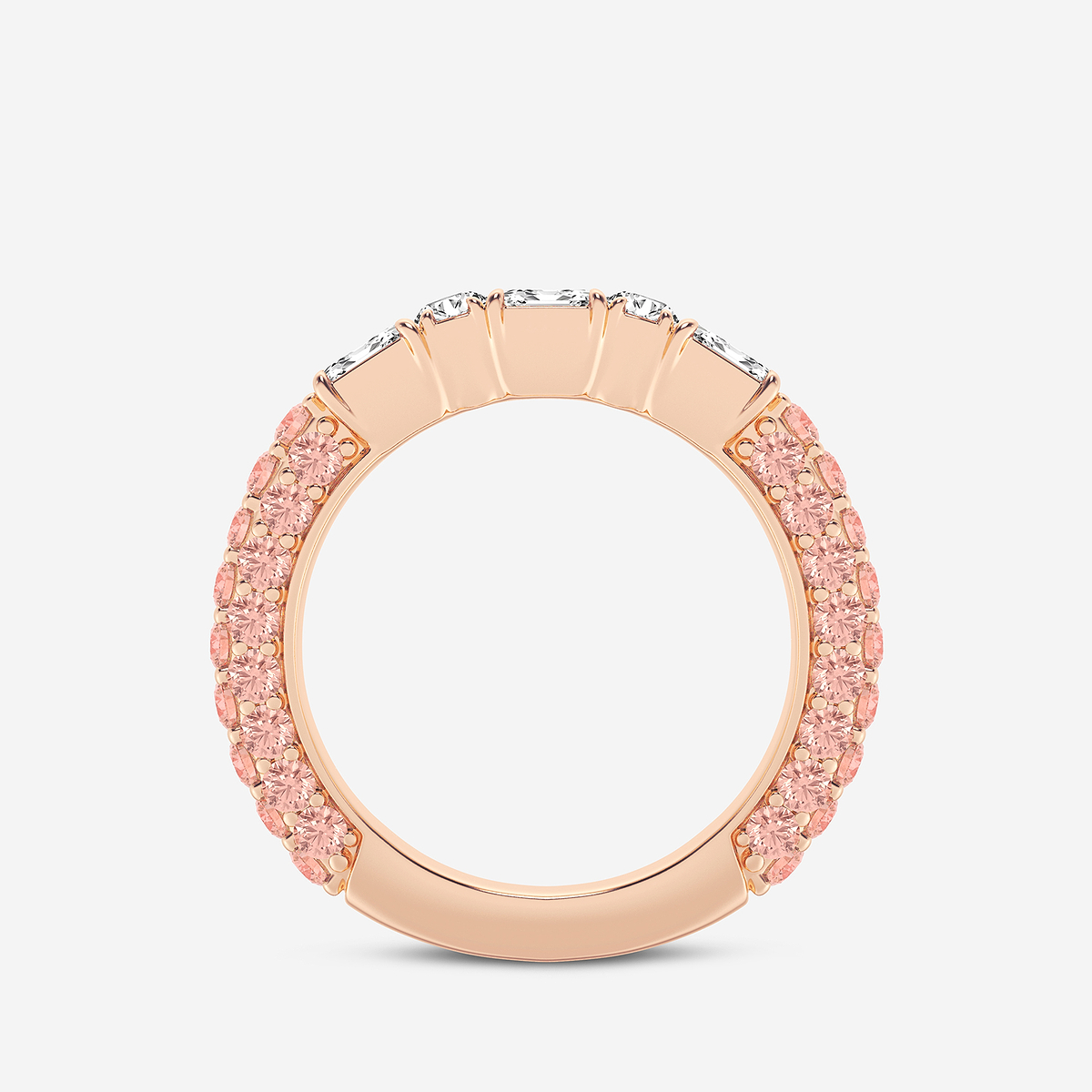 Additional Image 1 for  5/8 ctw Emerald & Round Lab Grown Diamond Rollover Band with 1.8 mm Pink Sapphire Side Stones