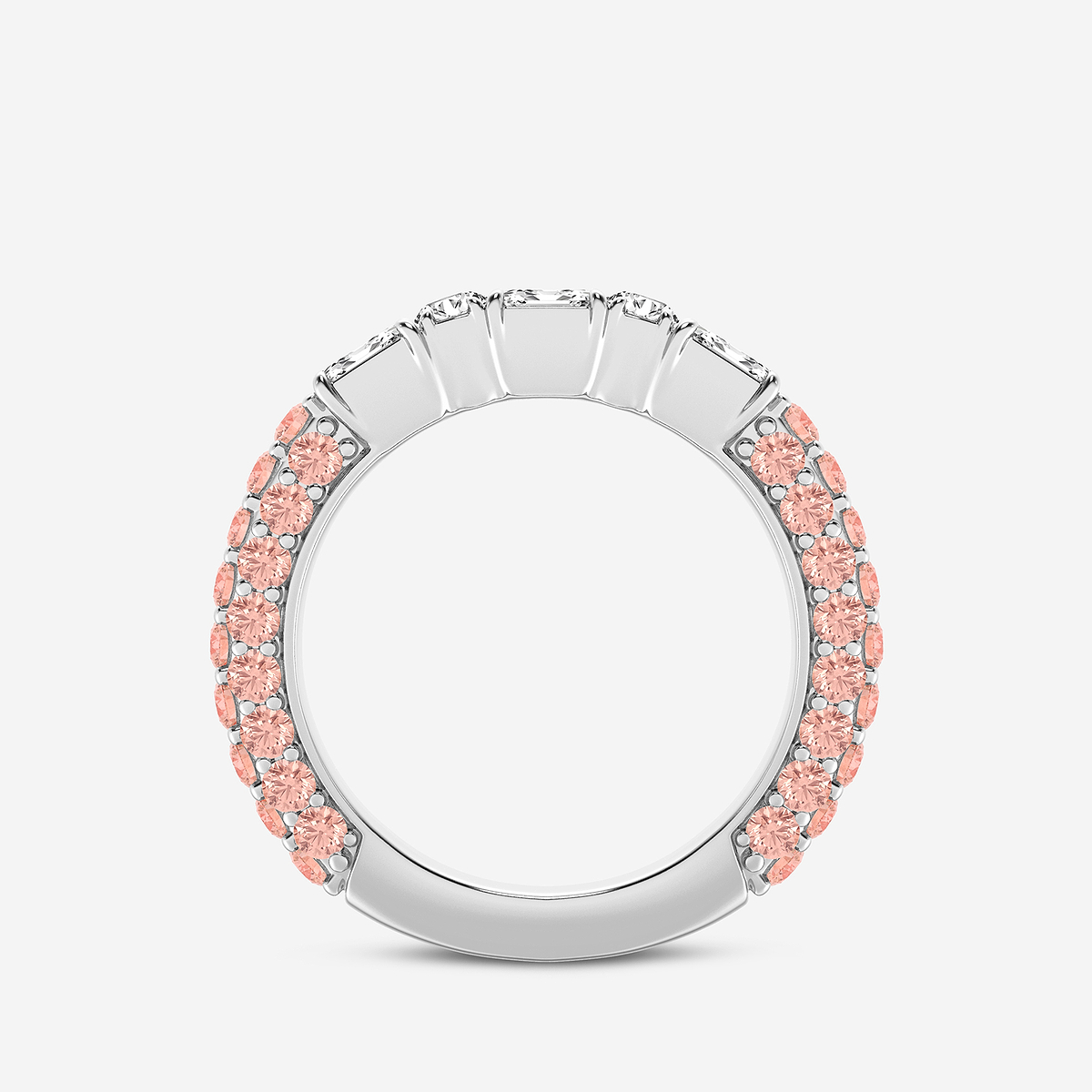 Additional Image 1 for  5/8 ctw Emerald & Round Lab Grown Diamond Rollover Band with 1.8 mm Pink Sapphire Side Stones