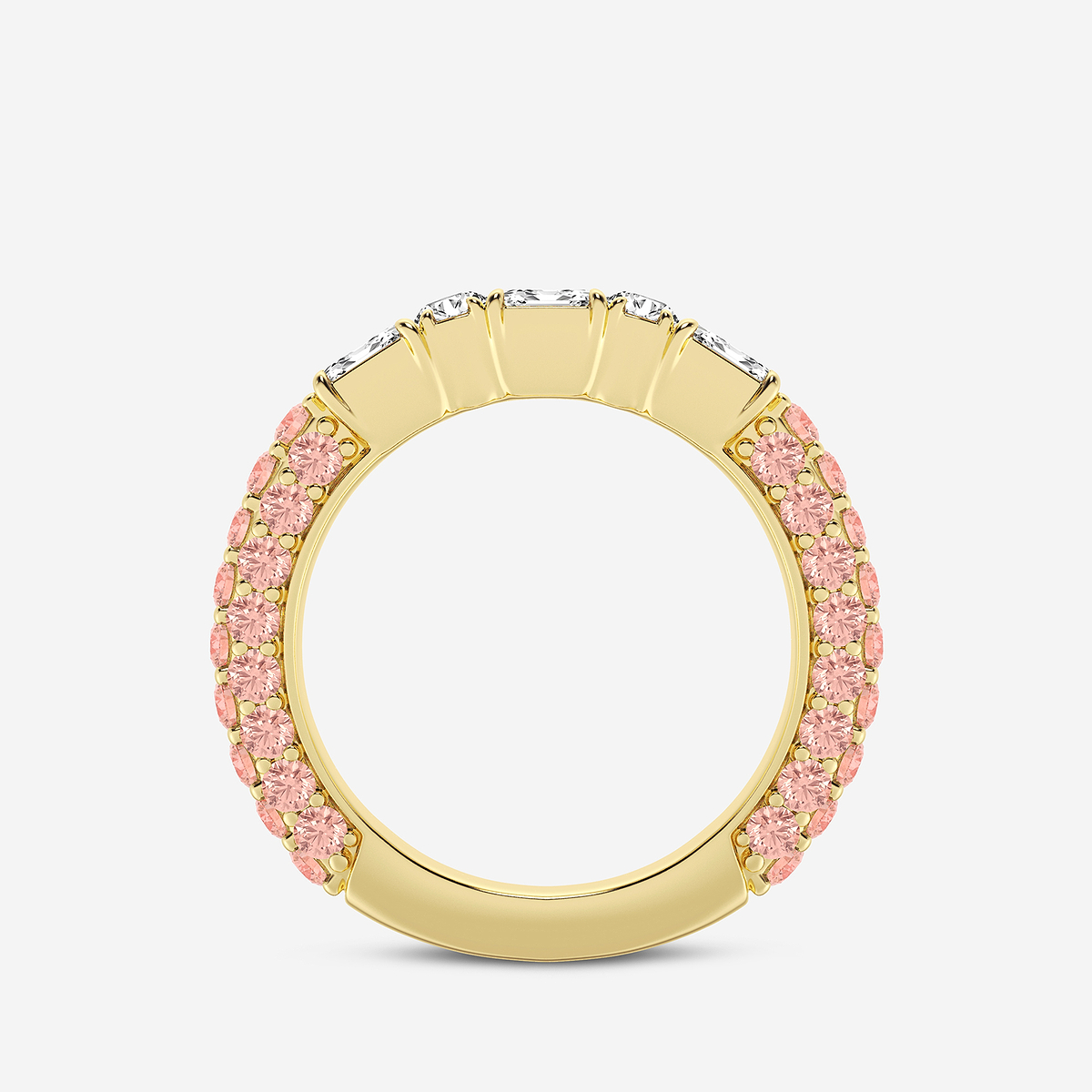 Additional Image 1 for  5/8 ctw Emerald & Round Lab Grown Diamond Rollover Band with 1.8 mm Pink Sapphire Side Stones