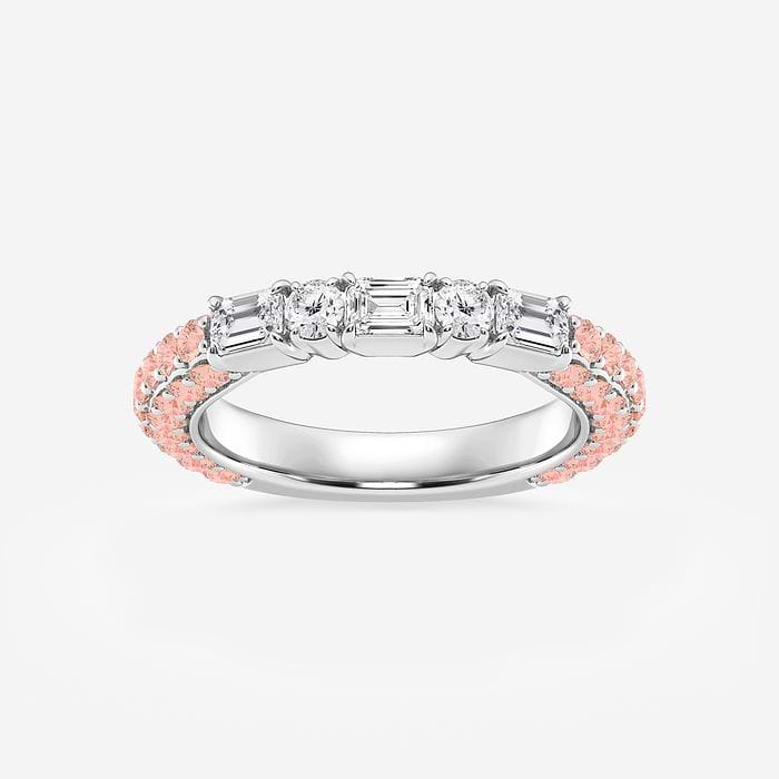 5/8 ctw Emerald & Round Lab Grown Diamond Rollover Fashion Band with 1.8 mm Pink Sapphire Side Stones