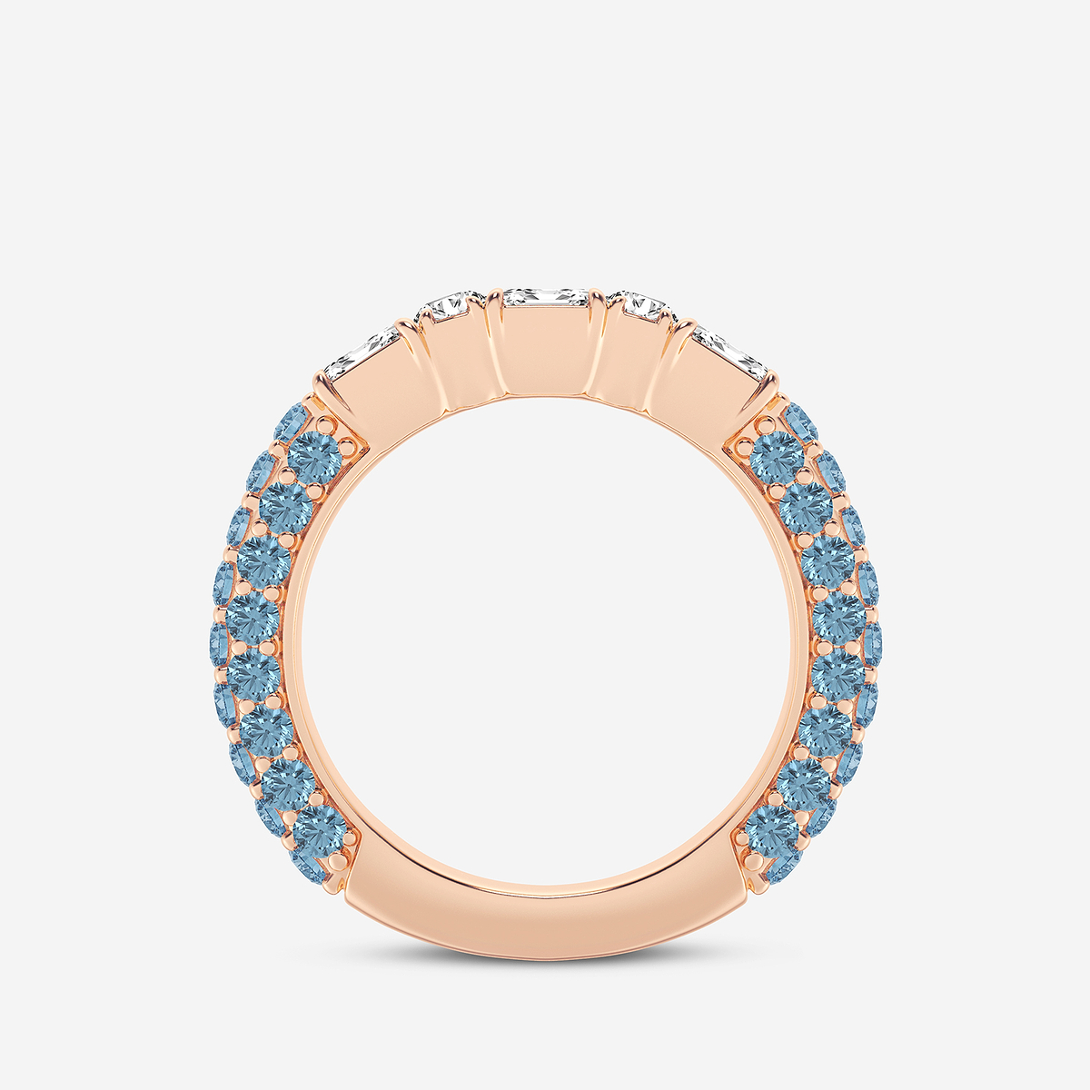 Additional Image 1 for  5/8 ctw Emerald & Round Lab Grown Diamond Rollover Band with 1.8 mm Blue Topaz Side Stones
