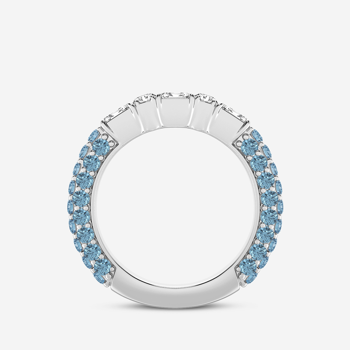 Additional Image 1 for  5/8 ctw Emerald & Round Lab Grown Diamond Rollover Band with 1.8 mm Blue Topaz Side Stones
