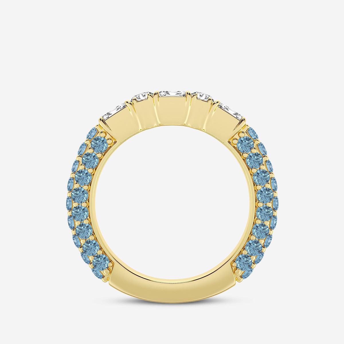 Additional Image 1 for  5/8 ctw Emerald & Round Lab Grown Diamond Rollover Band with 1.8 mm Blue Topaz Side Stones