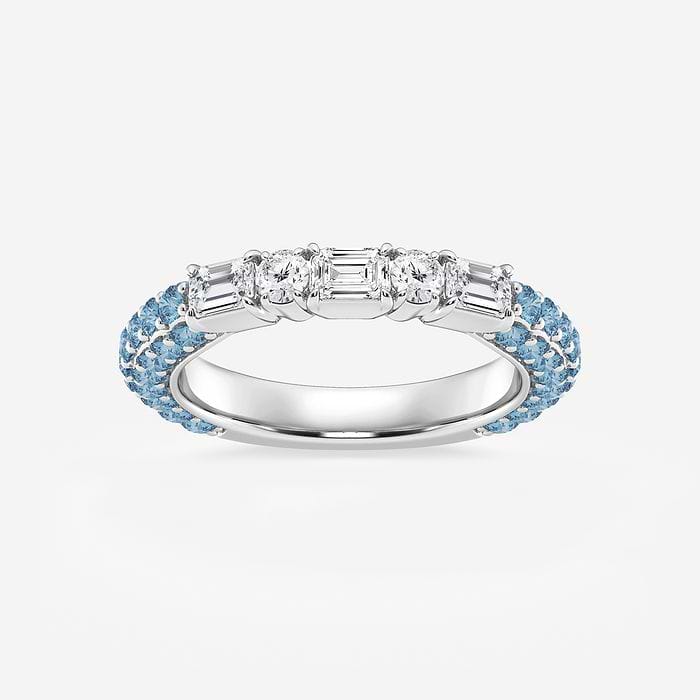 5/8 ctw Emerald & Round Lab Grown Diamond Rollover Fashion Band with 1.8 mm Blue Topaz Side Stones