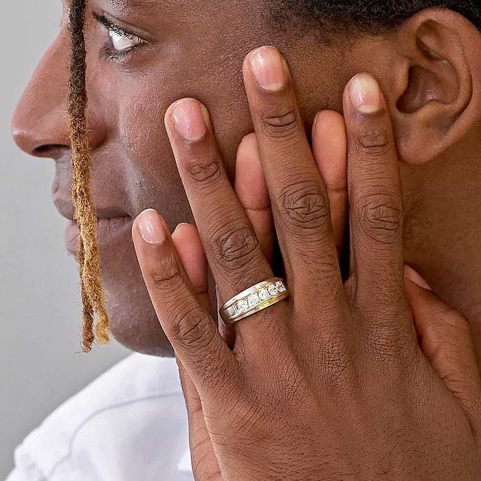 Men's Round Channel Set Wedding Band