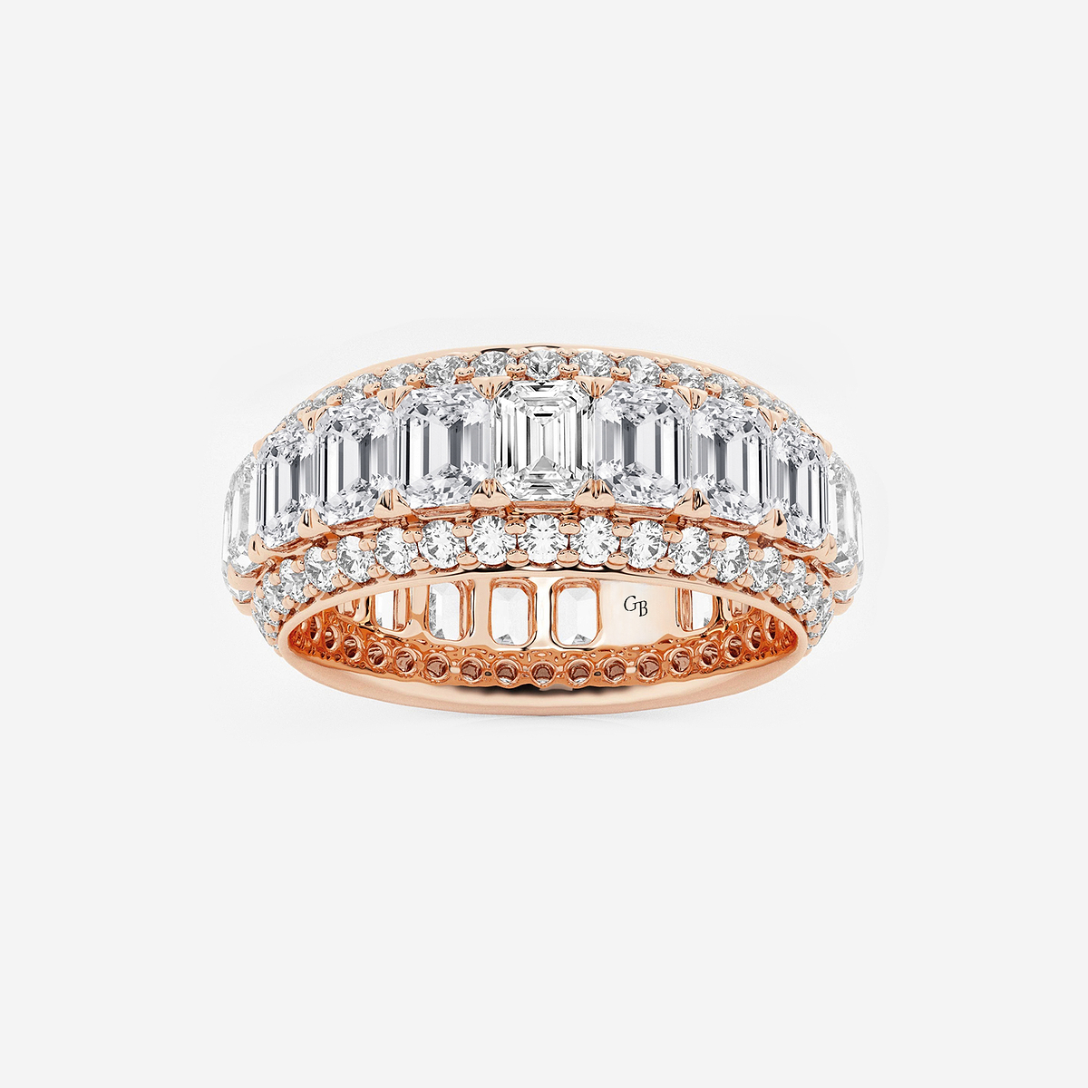 5 ctw Framed Emerald and Round Lab Grown Diamond Eternity Band - 8.25mm Width