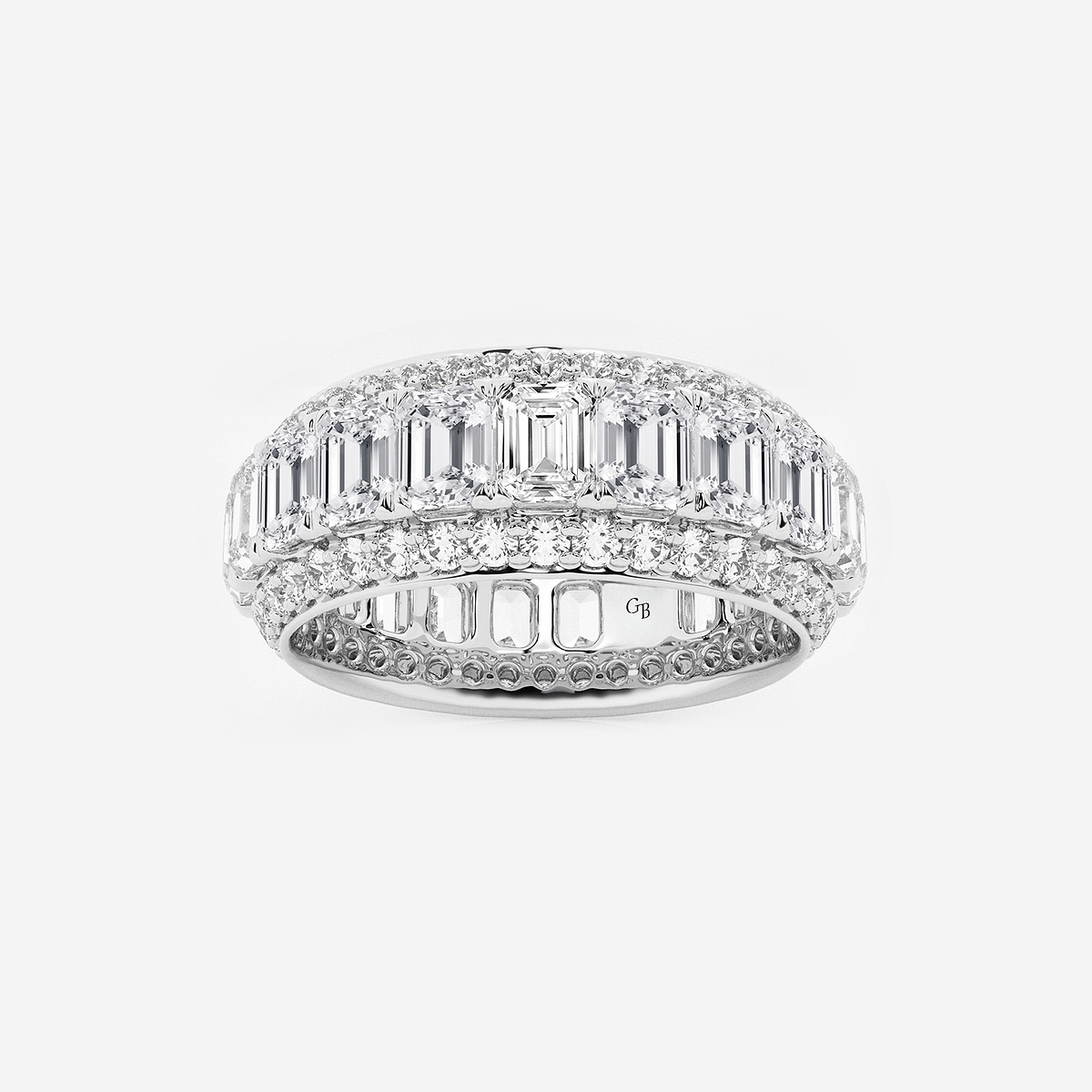 5 ctw Framed Emerald and Round Lab Grown Diamond Eternity Band - 8.25mm Width