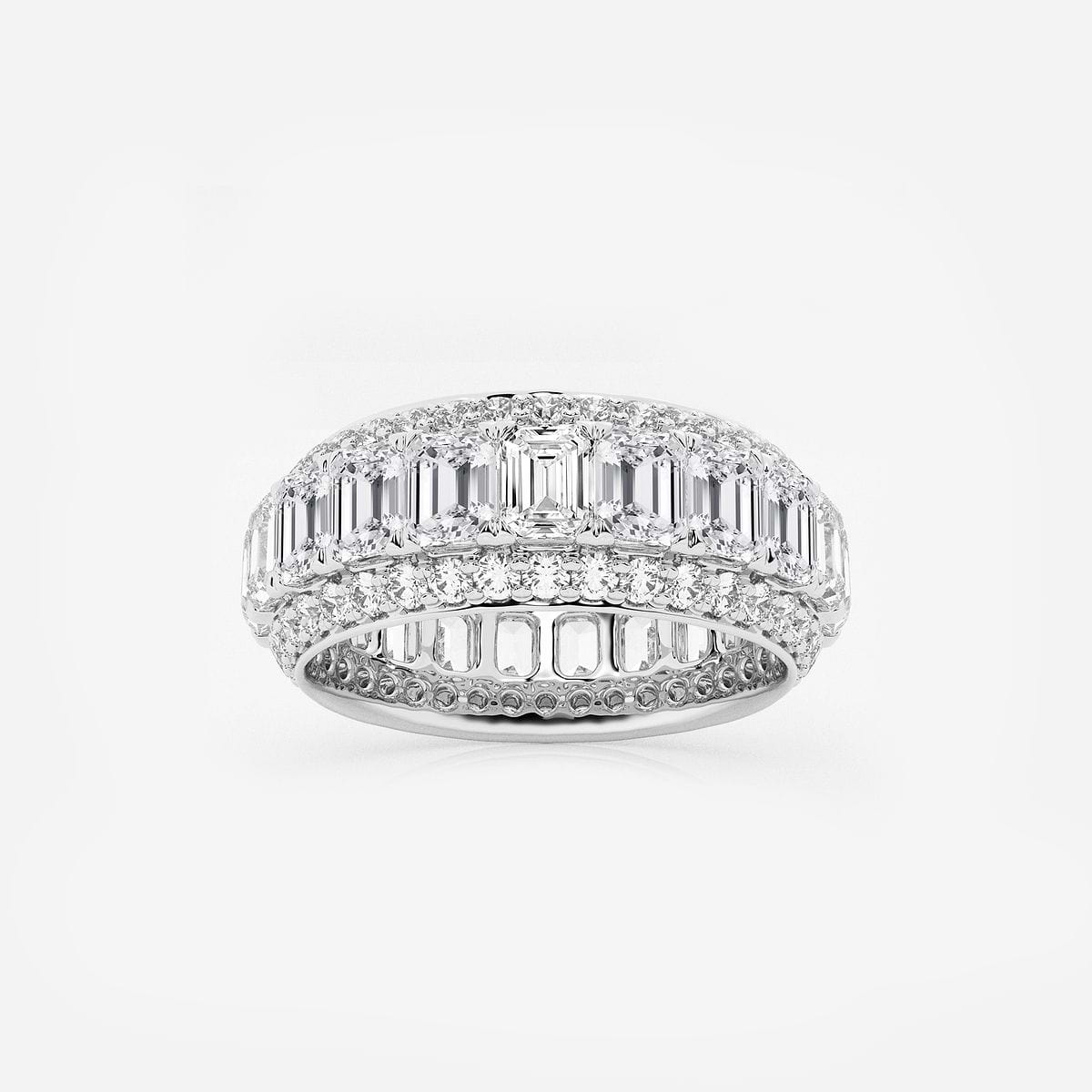 5 ctw Framed Emerald and Round Lab Grown Diamond Eternity Band - 8.25mm Width 14K White Gold, F, VS2