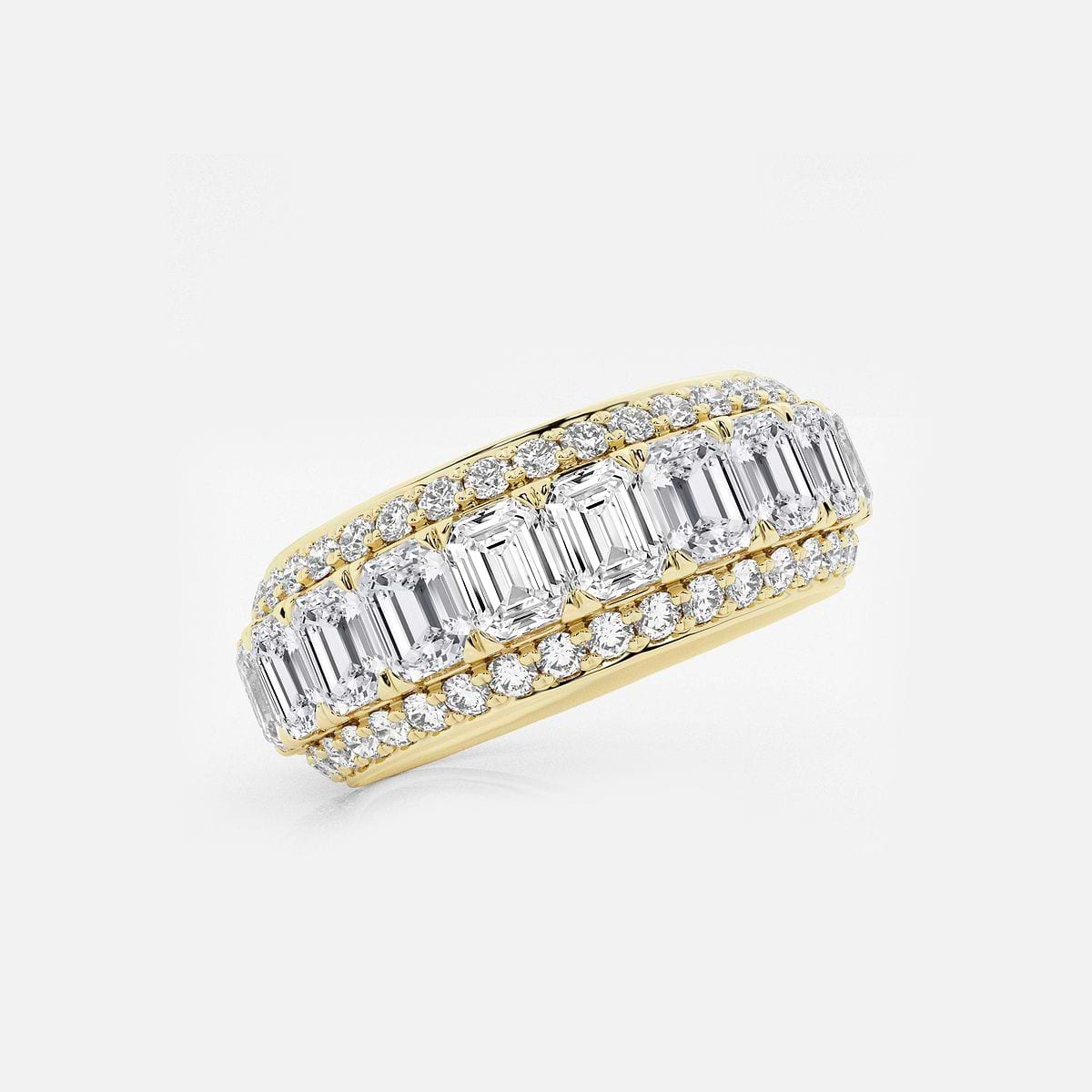 5 ctw Framed Emerald and Round Lab Grown Diamond Eternity Band - 7.65mm Width 14K Yellow Gold, F, VS2