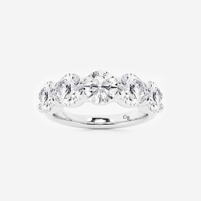 4.7 mm Round Cut Created Ruby and 1 7/8 ctw Round Lab Grown Diamond Anniversary Band Platinum