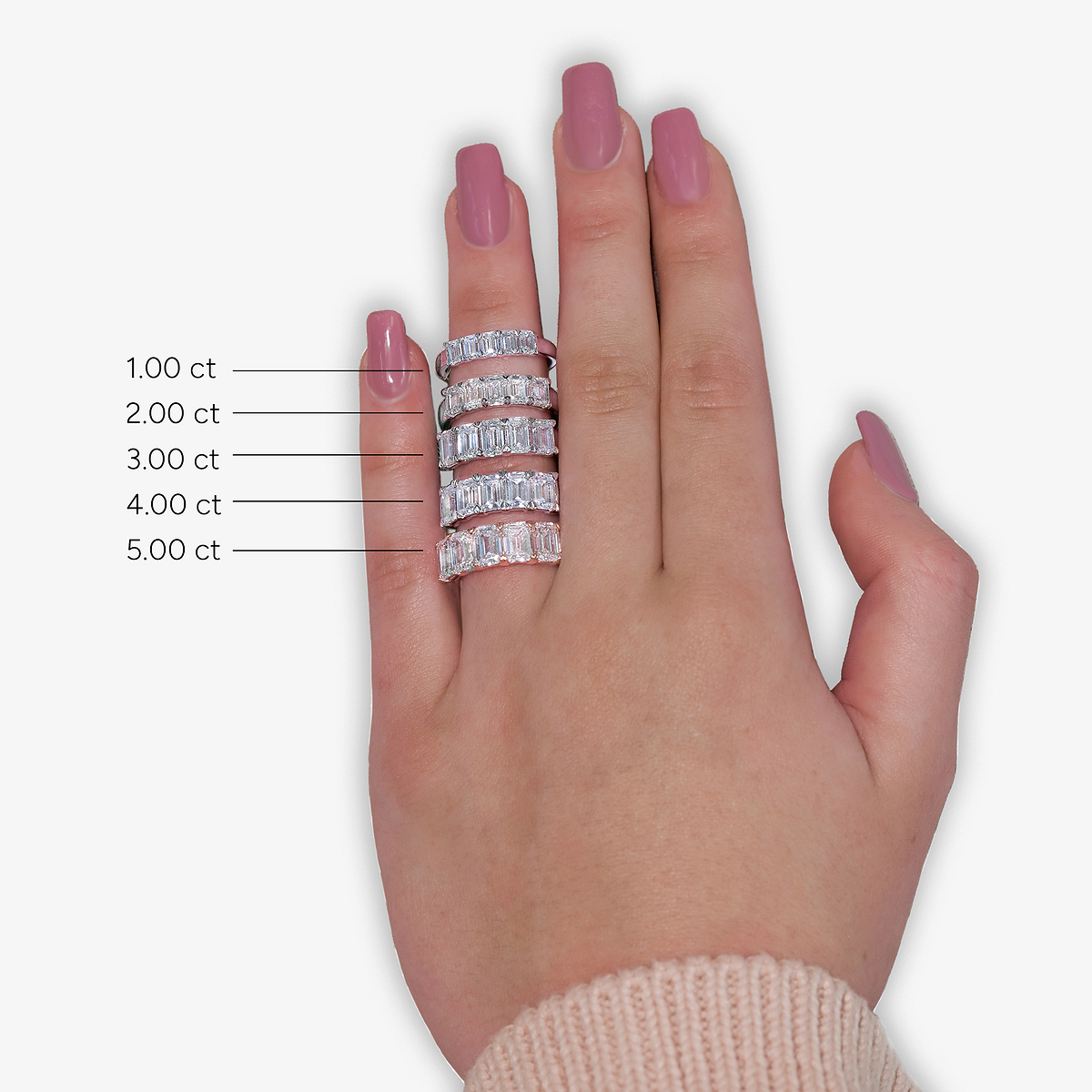 5 ctw Emerald Lab Grown Diamond Five-Stone Anniversary Band Platinum, E+, VS1+