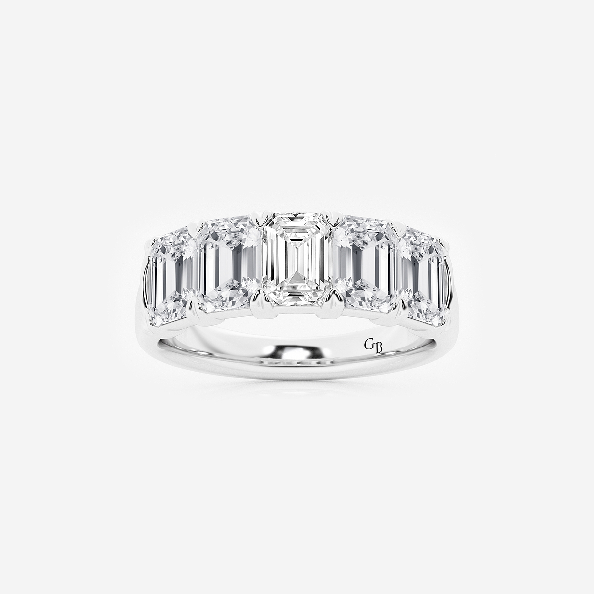3 ctw Emerald Lab Grown Diamond Five-Stone Anniversary Band 14K White Gold, FG, VS2+