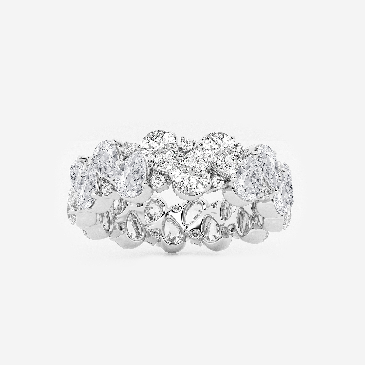 3 7/8 ctw Pear and Round Lab Grown Diamond Alternating Eternity Band - 6.1mm Width 14K White Gold, F, VS2