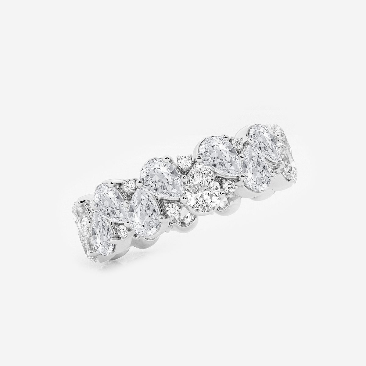 3 7/8 ctw Pear and Round Lab Grown Diamond Alternating Eternity Band - 6.1mm Width 14K White Gold, F, VS2