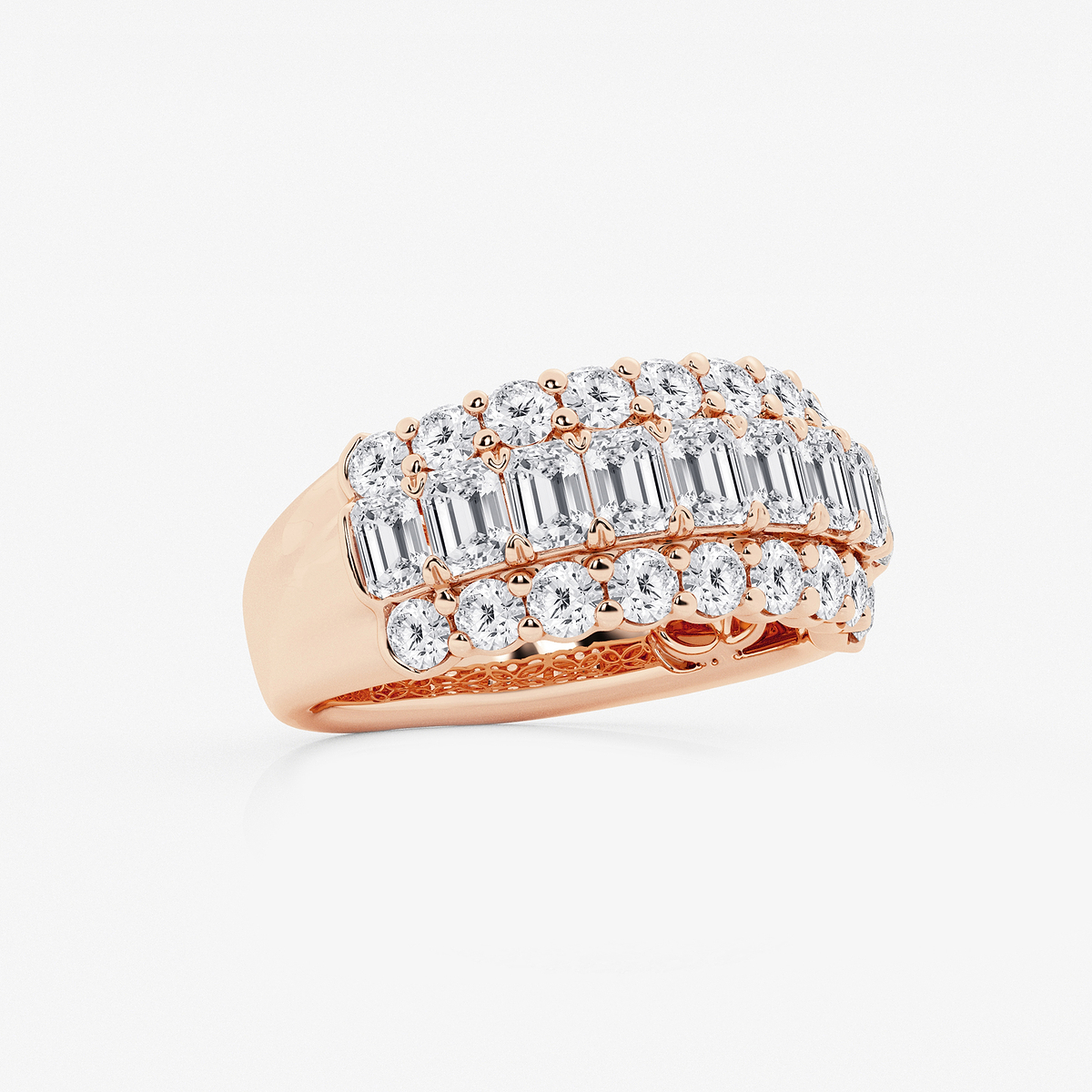 Additional Image 1 for  3 ctw Emerald and Round Lab Grown Diamond Three Row Band