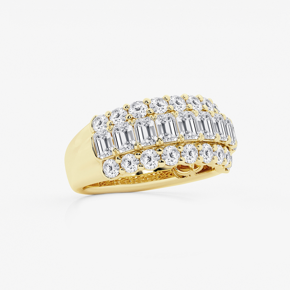 Additional Image 1 for  3 ctw Emerald and Round Lab Grown Diamond Three Row Band