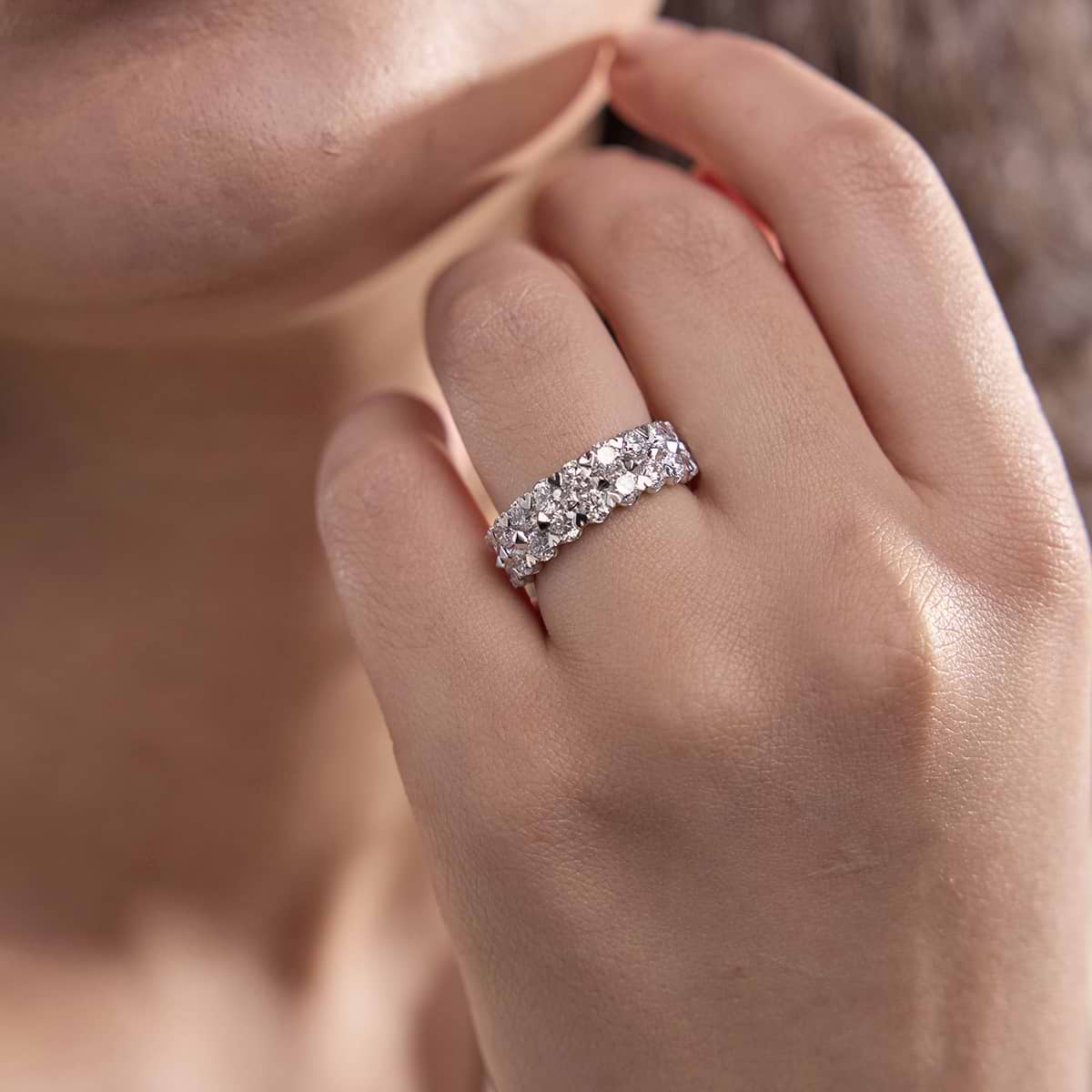 2 1/3 ctw Round Lab Grown Diamond Double Row Band 14K White Gold, DE, VS1