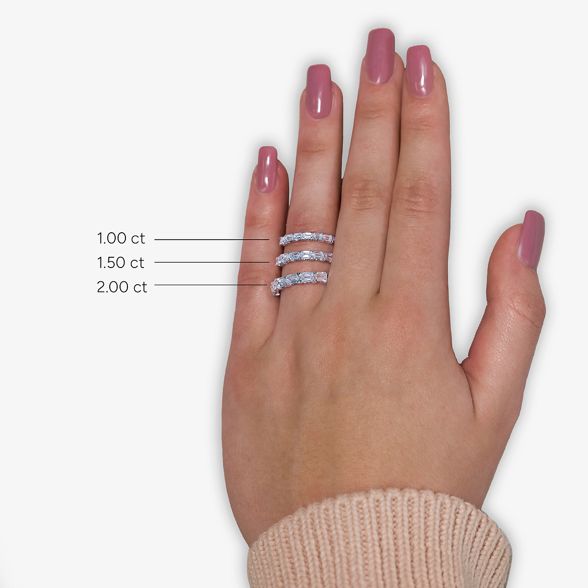 Marina 1 1/2 ctw Emerald Lab Grown Diamond East-West Wedding Band 14K hvitt  gull, F, VS2, image size:1200x1200