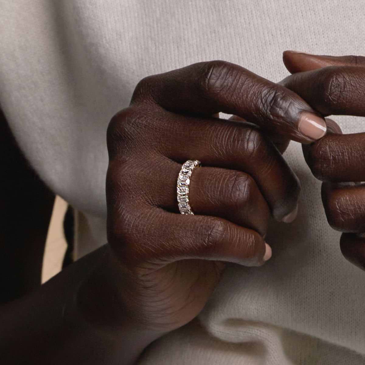 1 ctw Emerald Lab Grown Diamond Wedding Band
