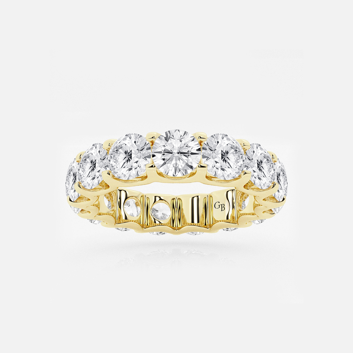 5 ctw U shaped Round Lab Grown Diamond Eternity Band - 4.4mm Width 14K Yellow Gold, F, VS2