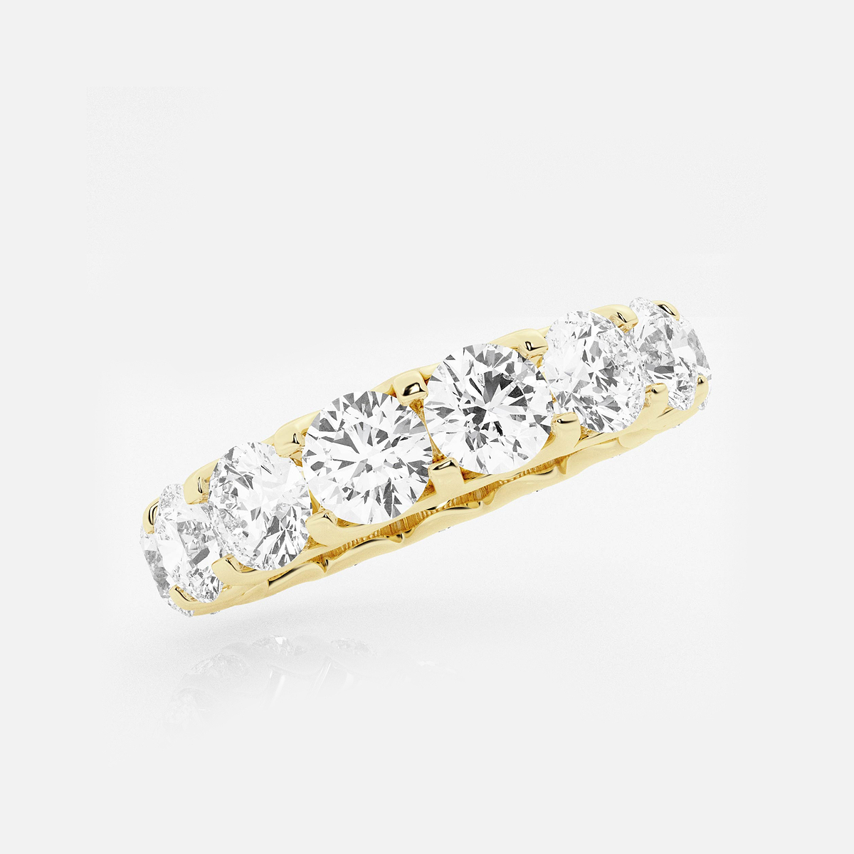 5 ctw U shaped Round Lab Grown Diamond Eternity Band - 4.4mm Width 14K Yellow Gold, F, VS2