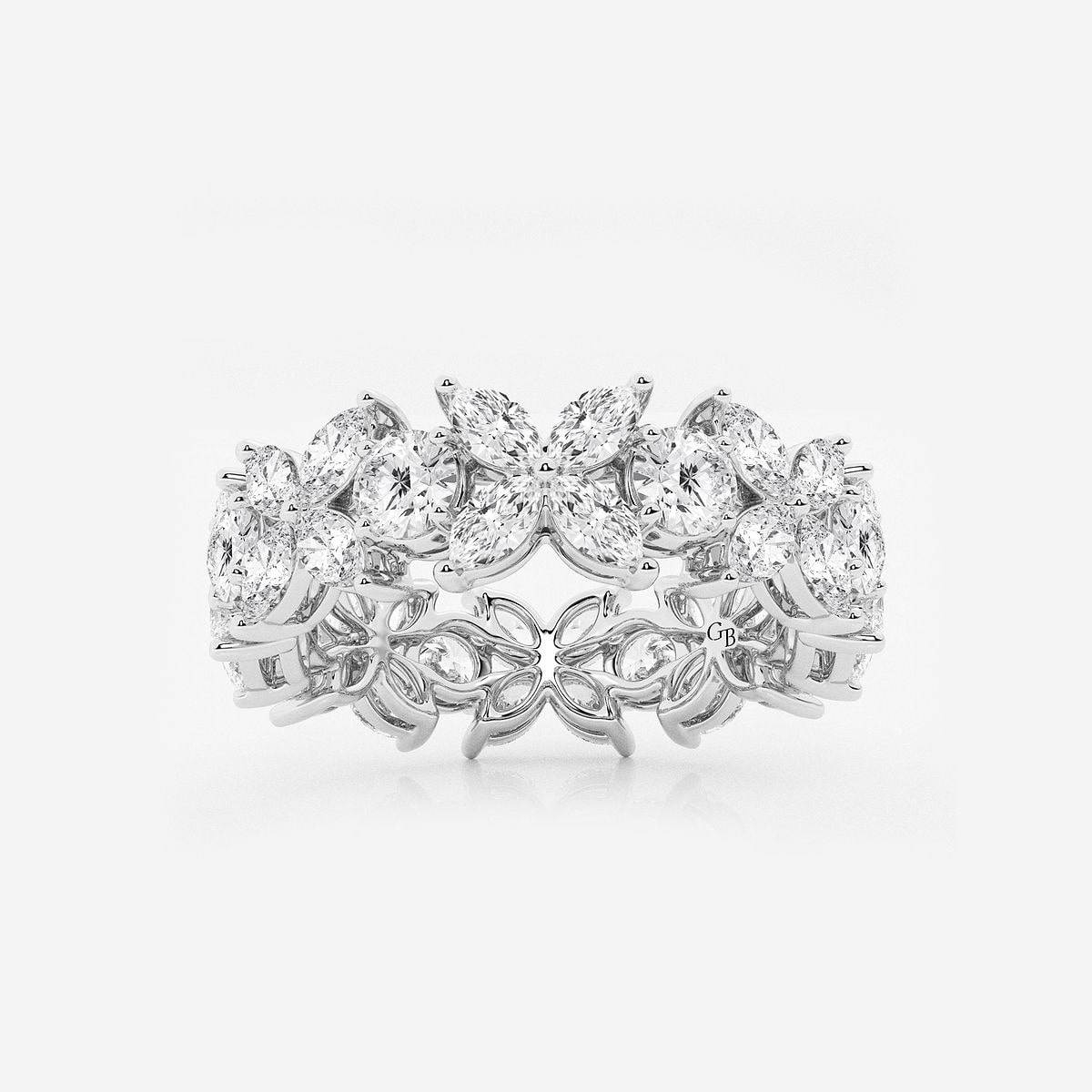 3 ctw Marquise and Round Lab Grown Diamond Flower Eternity Band - 7.7mm Width 14K White Gold, F, VS2